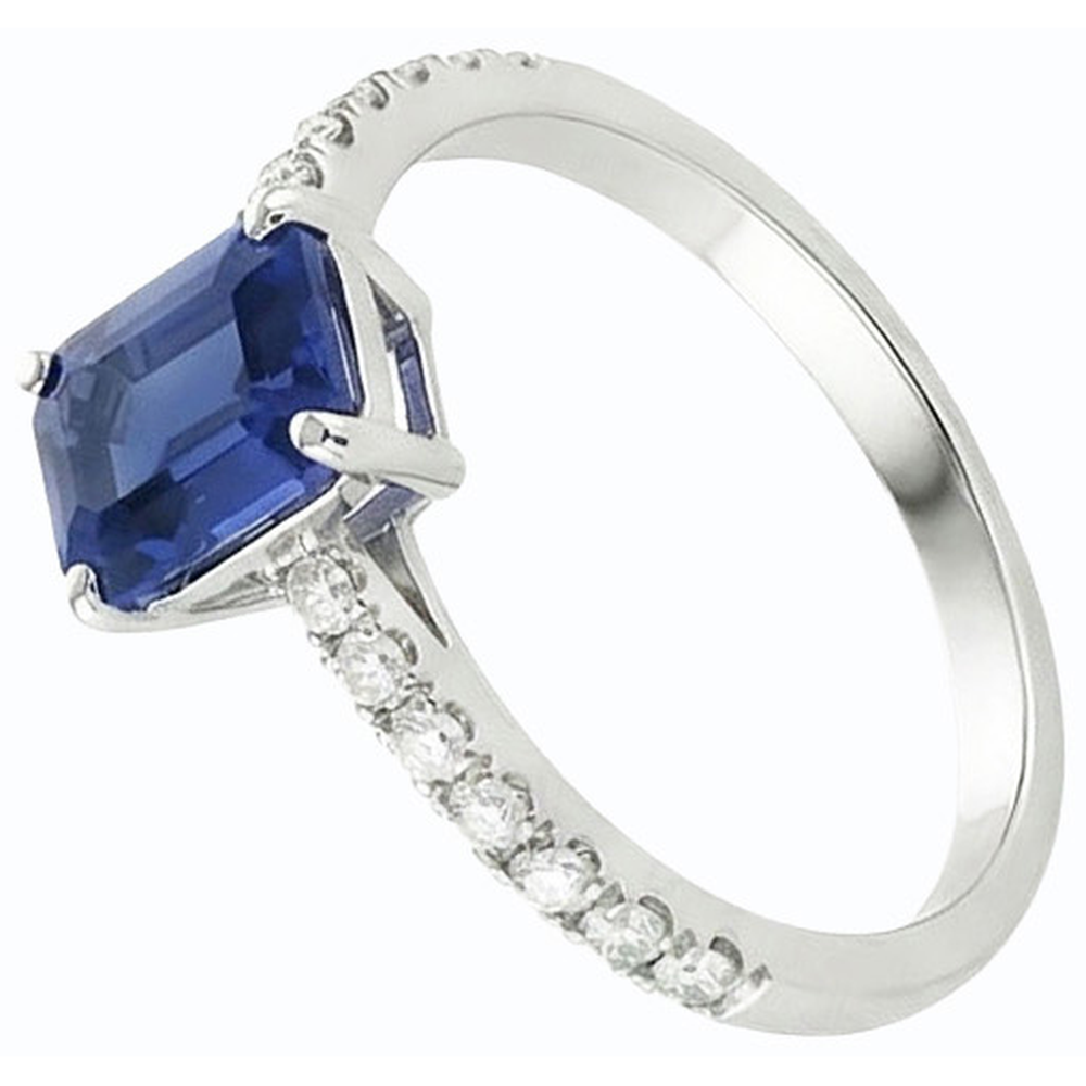 Emerald Solitaire Blue Sapphire Ring & Pave Set Natural Earth Mined Diamonds 2.50 Carats