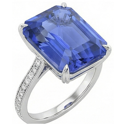 Natural Real ( Not Lab Grown )  Emerald Solitaire Ceylon Sapphire Ring With Accents 5 Carats