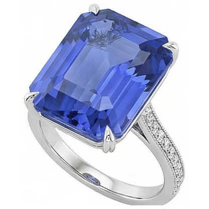 Natural Real ( Not Lab Grown )  Emerald Solitaire Ceylon Sapphire Ring With Accents 5 Carats