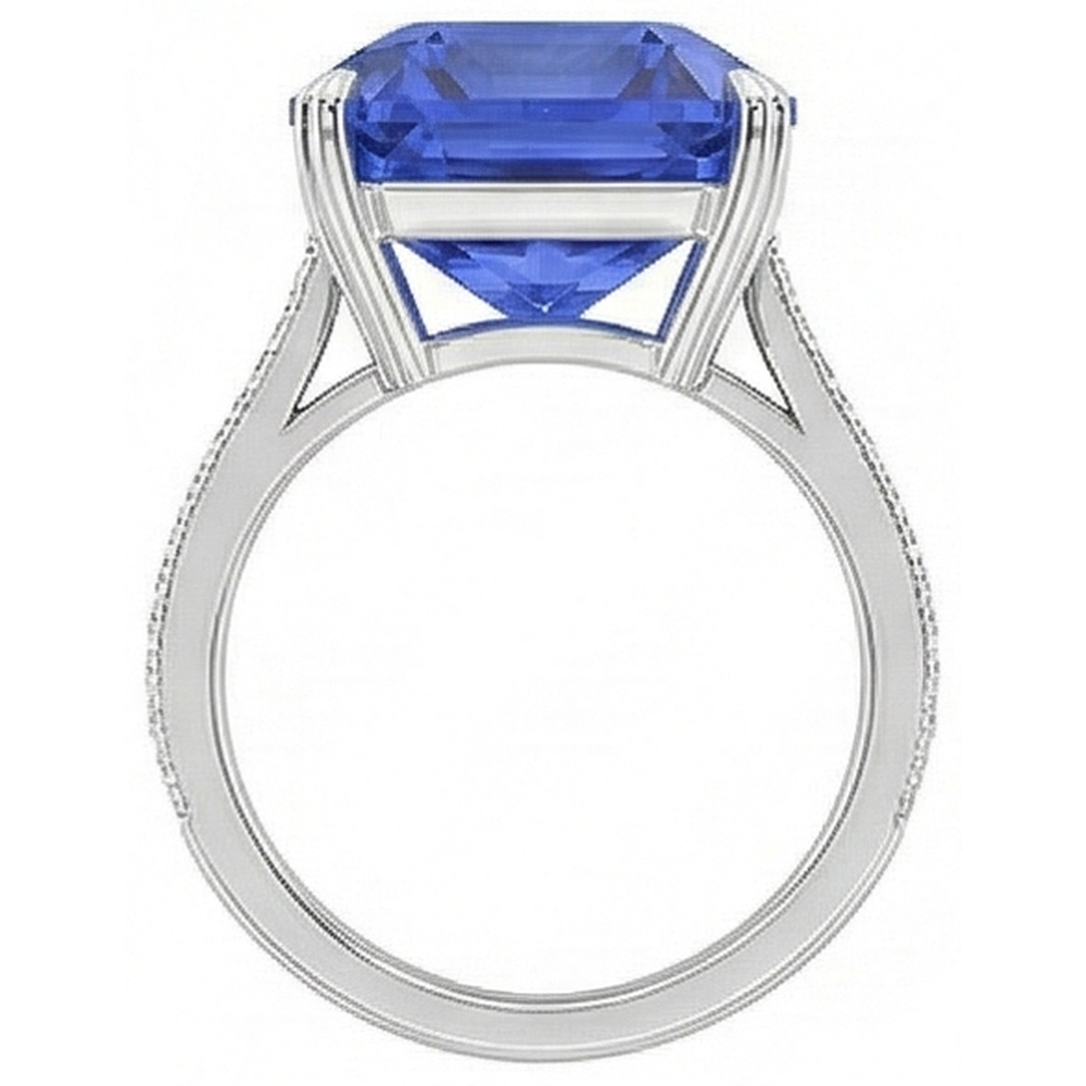 Natural Real ( Not Lab Grown )  Emerald Solitaire Ceylon Sapphire Ring With Accents 5 Carats