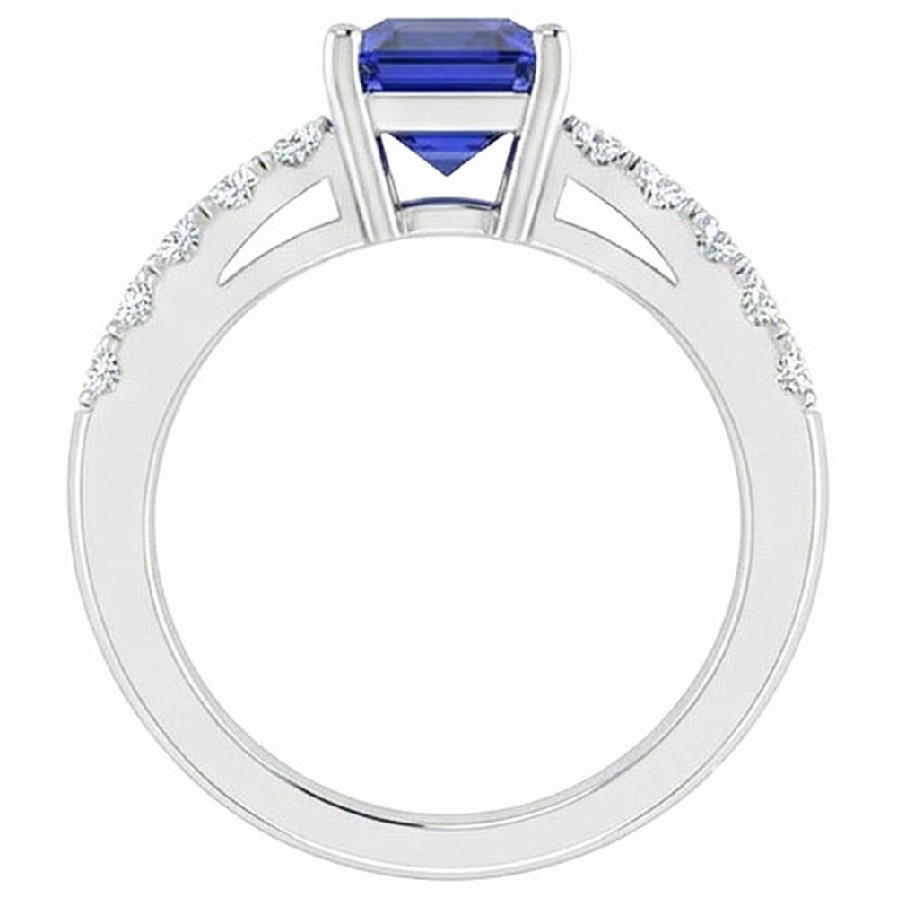 Emerald Solitaire With Natural Earth Mined Diamond Accents Ring Blue Sapphire 3.50 Carats