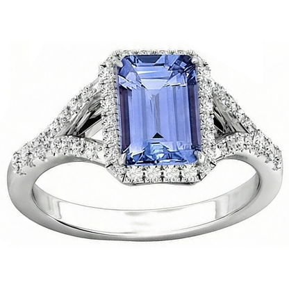 Emerald Tanzanite 4.10 Carats Natural Earth Mined Diamonds Engagement Ring White Gold 14K