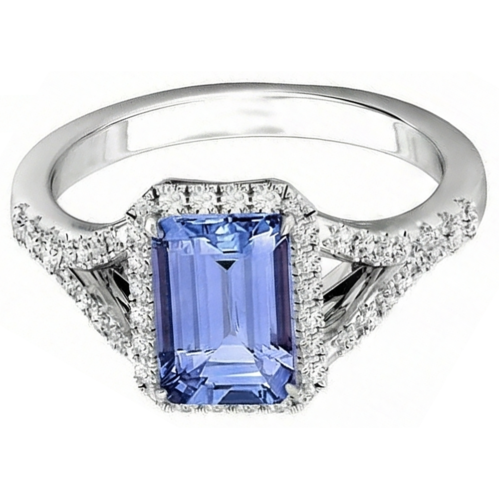 Emerald Tanzanite 4.10 Carats Natural Earth Mined Diamonds Engagement Ring White Gold 14K