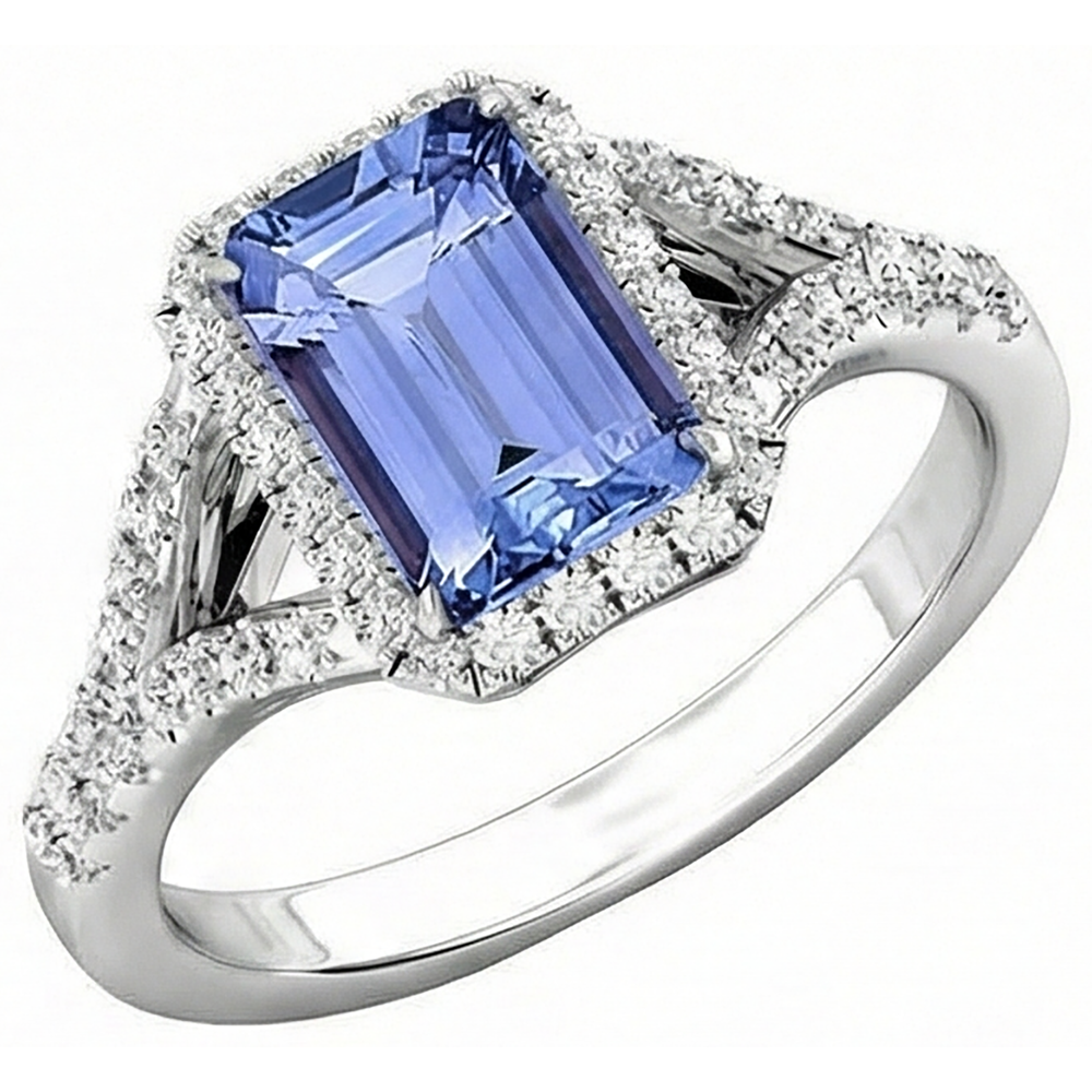 Emerald Tanzanite 4.10 Carats Natural Earth Mined Diamonds Engagement Ring White Gold 14K