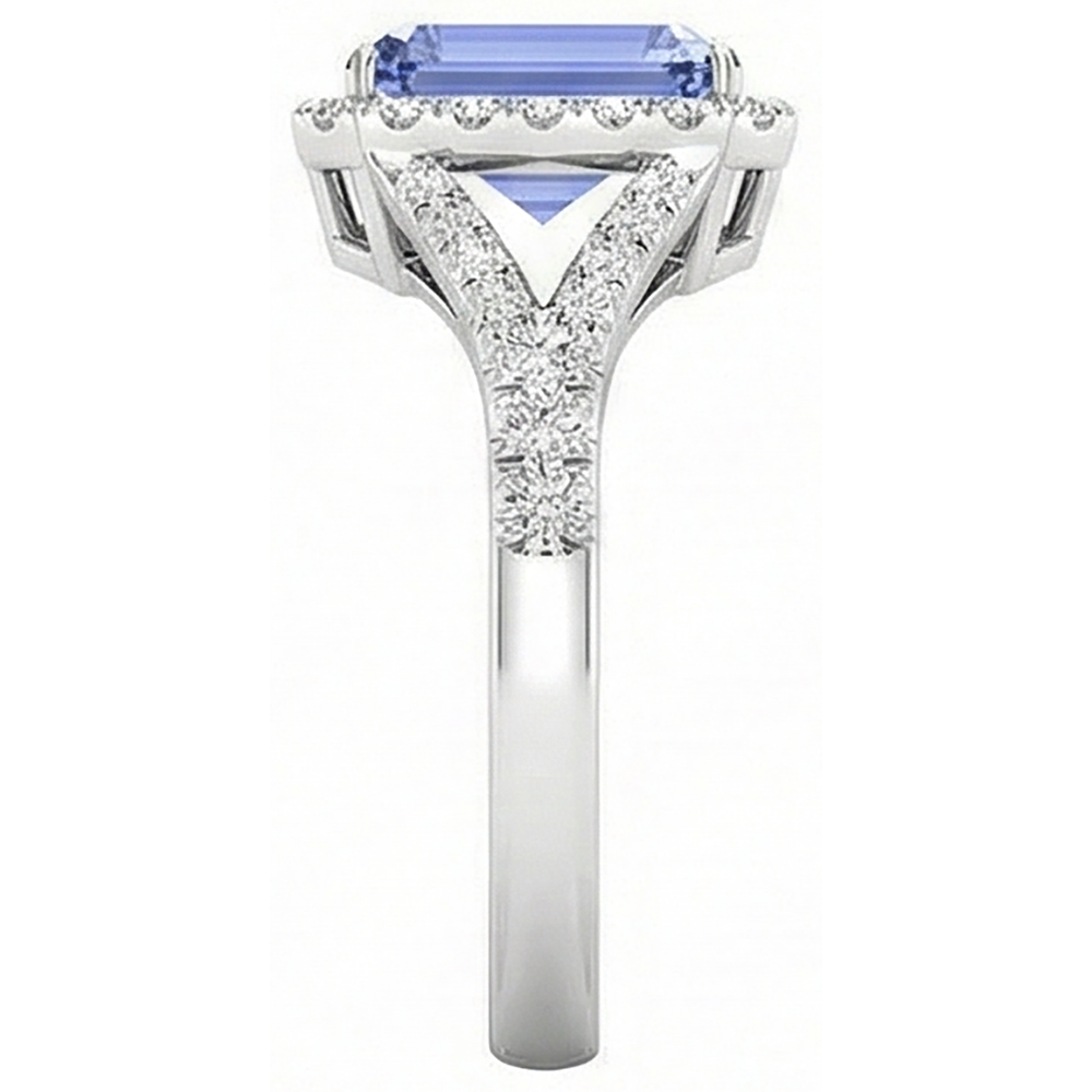 Emerald Tanzanite 4.10 Carats Natural Earth Mined Diamonds Engagement Ring White Gold 14K