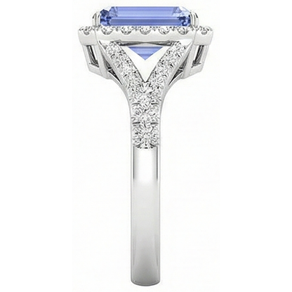 Emerald Tanzanite 4.10 Carats Natural Earth Mined Diamonds Engagement Ring White Gold 14K