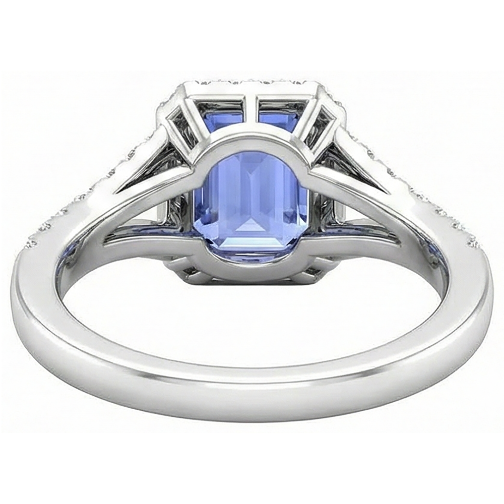 Emerald Tanzanite 4.10 Carats Natural Earth Mined Diamonds Engagement Ring White Gold 14K