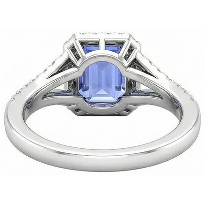 Emerald Tanzanite 4.10 Carats Natural Earth Mined Diamonds Engagement Ring White Gold 14K