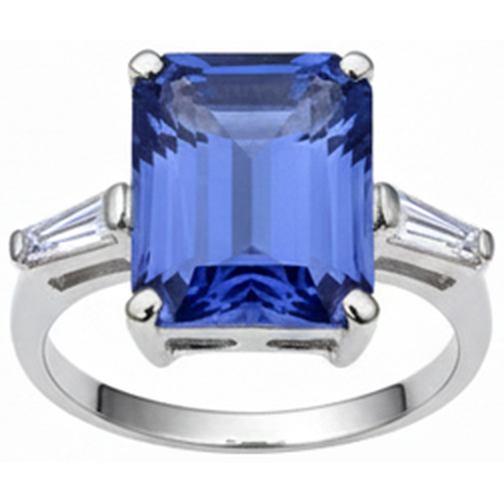 Emerald Tanzanite & Baguette Natural Earth Mined Diamond Ring 12.12 Carats White Gold 14K