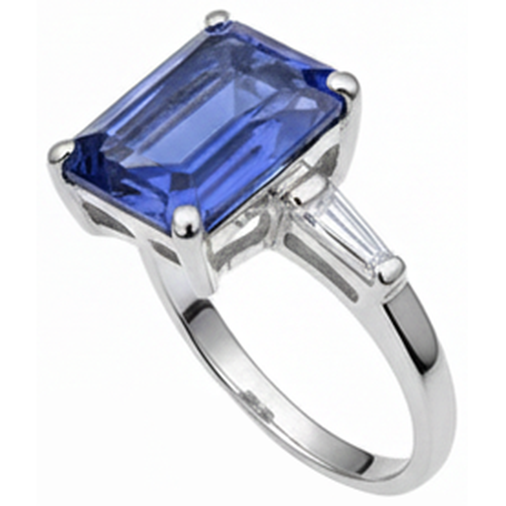 Emerald Tanzanite & Baguette Natural Earth Mined Diamond Ring 12.12 Carats White Gold 14K