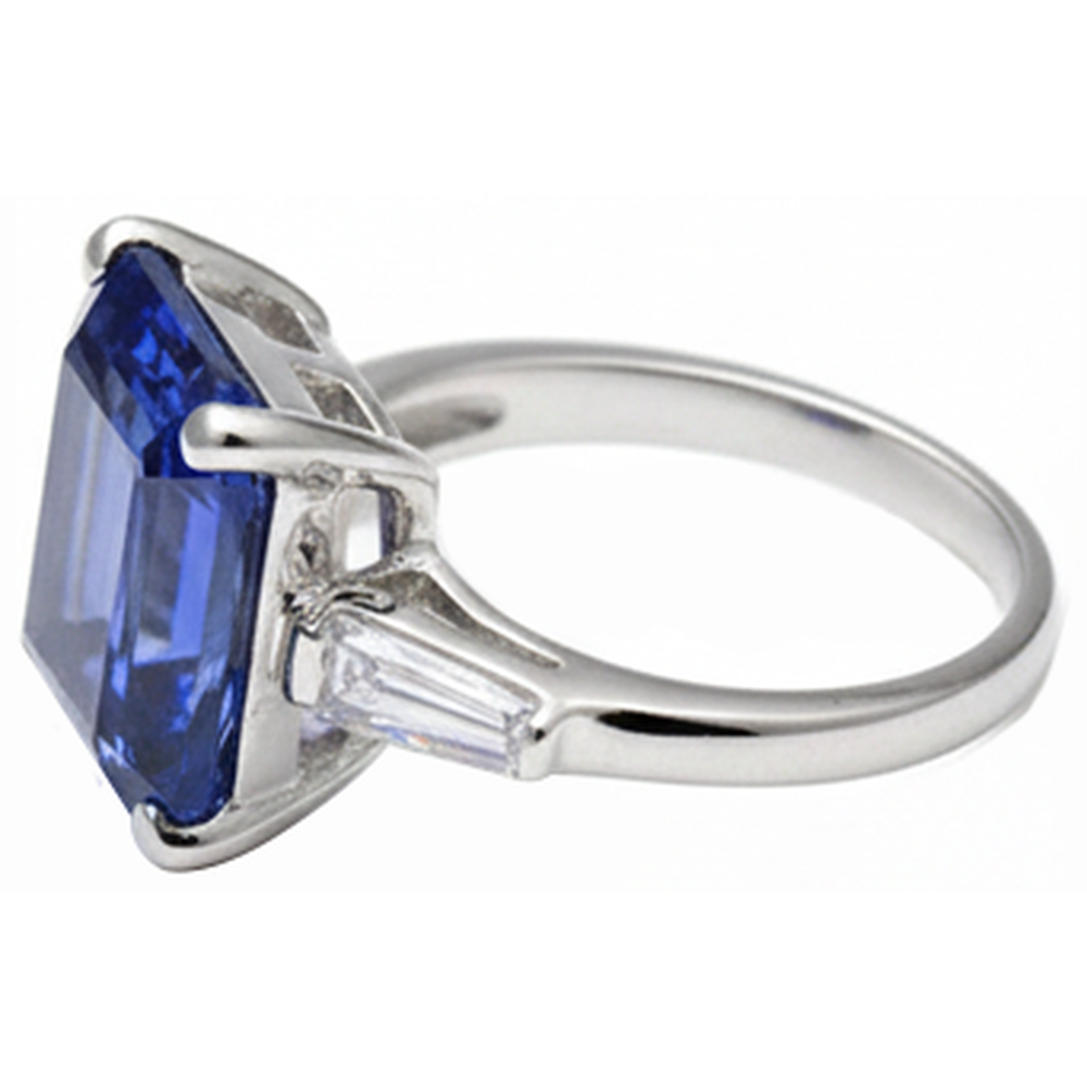 Emerald Tanzanite & Baguette Natural Earth Mined Diamond Ring 12.12 Carats White Gold 14K