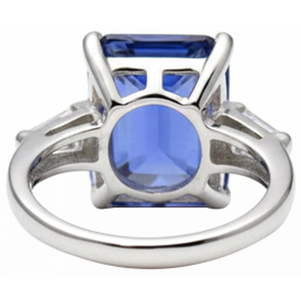 Emerald Tanzanite & Baguette Natural Earth Mined Diamond Ring 12.12 Carats White Gold 14K