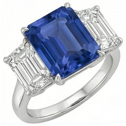 Natural Real ( Not Lab Grown )  Emerald Three Stone Blue Sapphire Ring 3 Carats Gold Jewelry