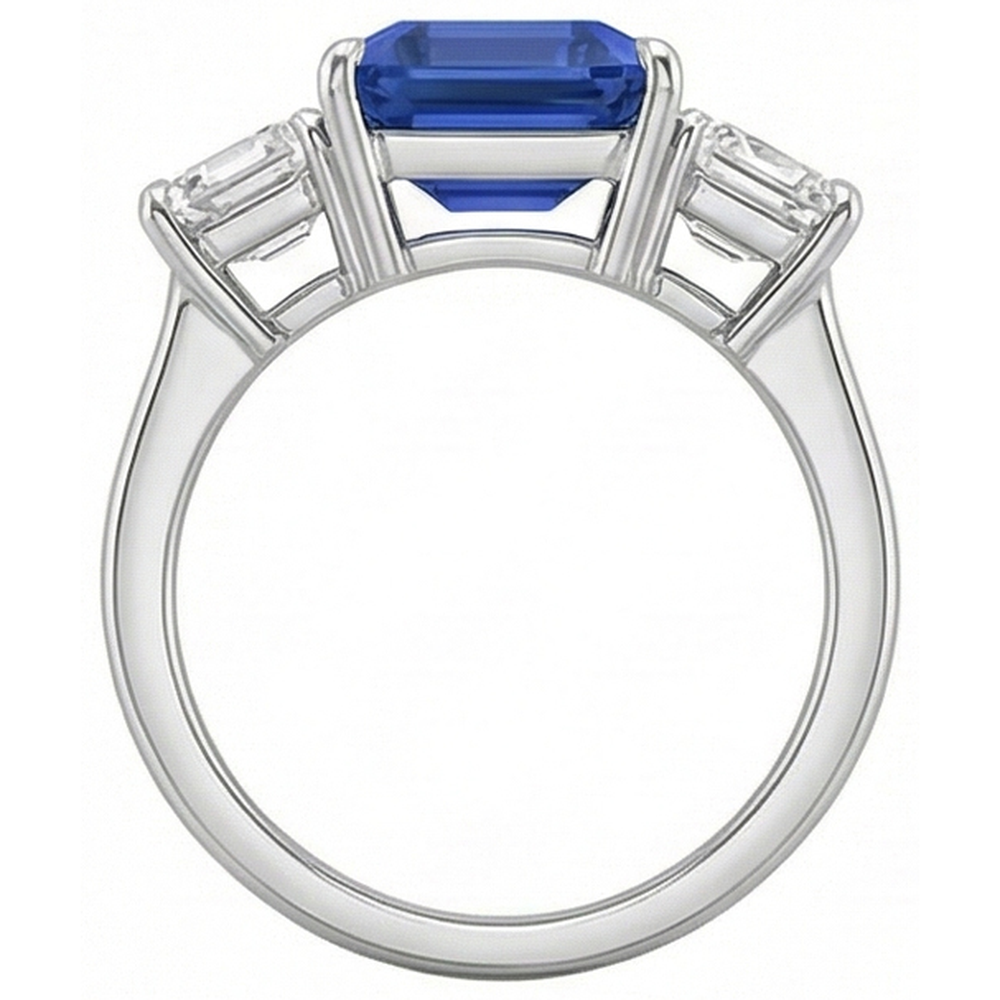 Natural Real ( Not Lab Grown )  Emerald Three Stone Blue Sapphire Ring 3 Carats Gold Jewelry