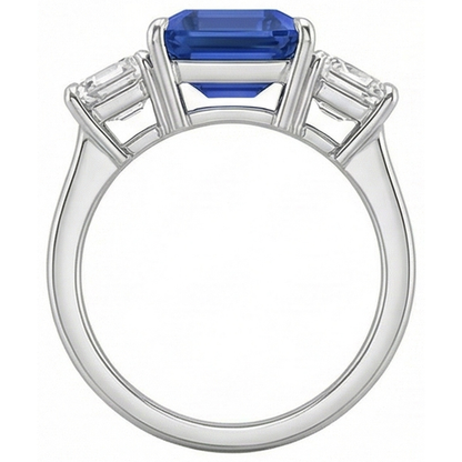 Natural Real ( Not Lab Grown )  Emerald Three Stone Blue Sapphire Ring 3 Carats Gold Jewelry