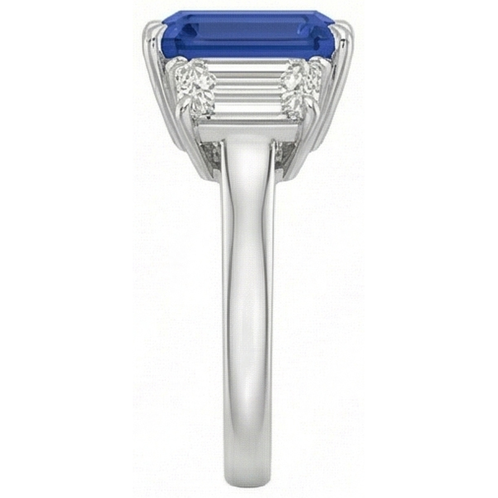 Natural Real ( Not Lab Grown )  Emerald Three Stone Blue Sapphire Ring 3 Carats Gold Jewelry