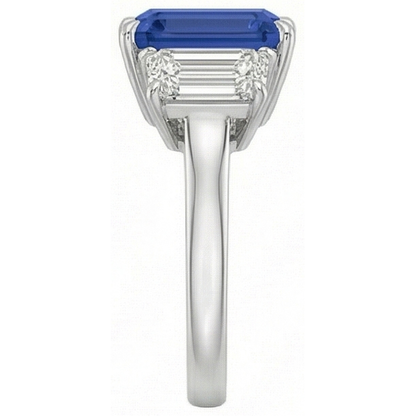 Natural Real ( Not Lab Grown )  Emerald Three Stone Blue Sapphire Ring 3 Carats Gold Jewelry
