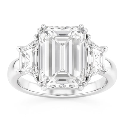 Emerald Trapezoid Big Natural Real Diamond ( Not Lab Grown ) Three Stone Ring 9 Carats