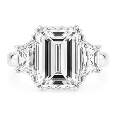 Emerald Trapezoid Big Natural Real Diamond ( Not Lab Grown ) Three Stone Ring 9 Carats