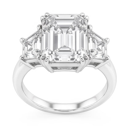 Emerald Trapezoid Big Natural Real Diamond ( Not Lab Grown ) Three Stone Ring 9 Carats