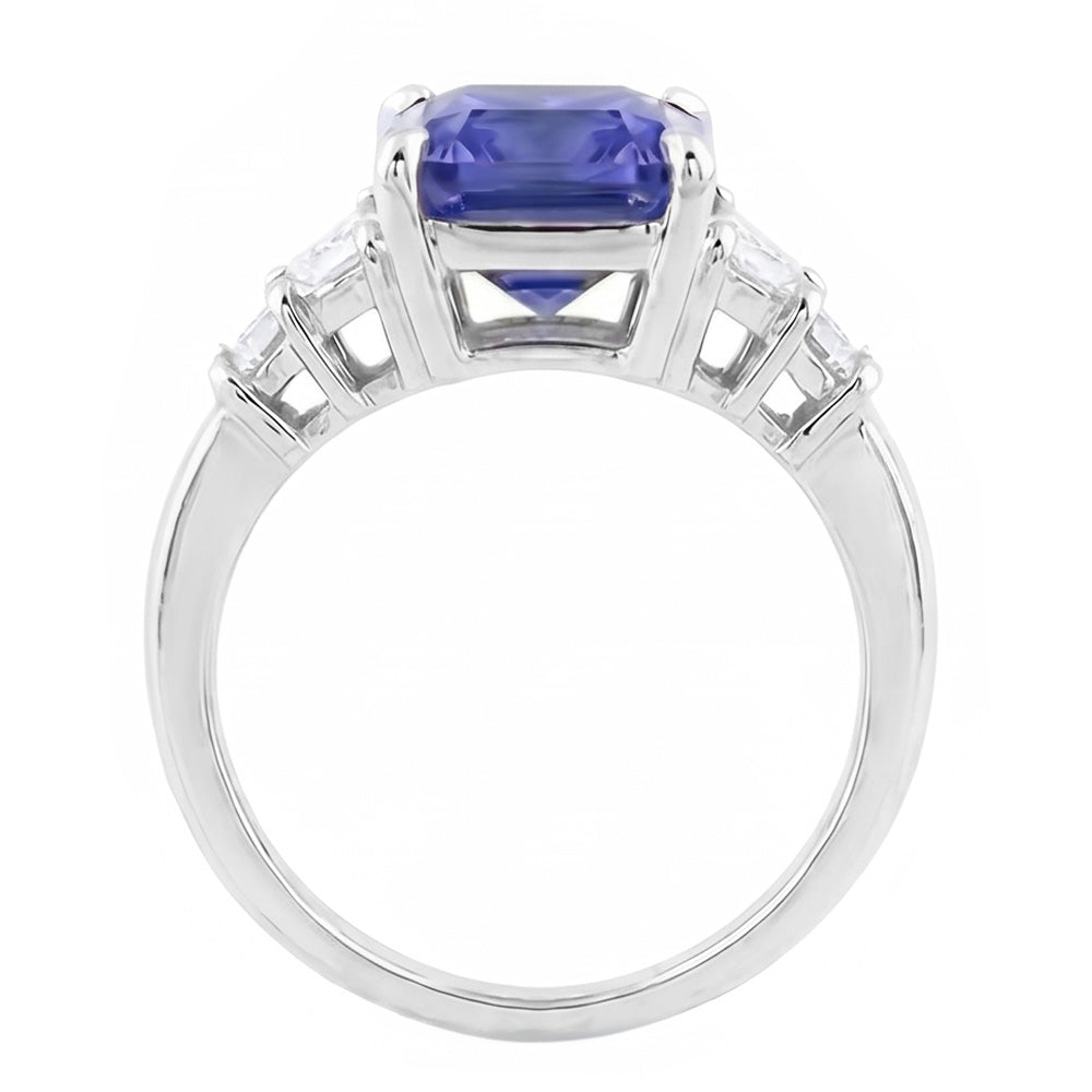 Emerald & Baguette Natural Earth Mined Diamond Blue Sapphire Anniversary Ring New 4 Carats