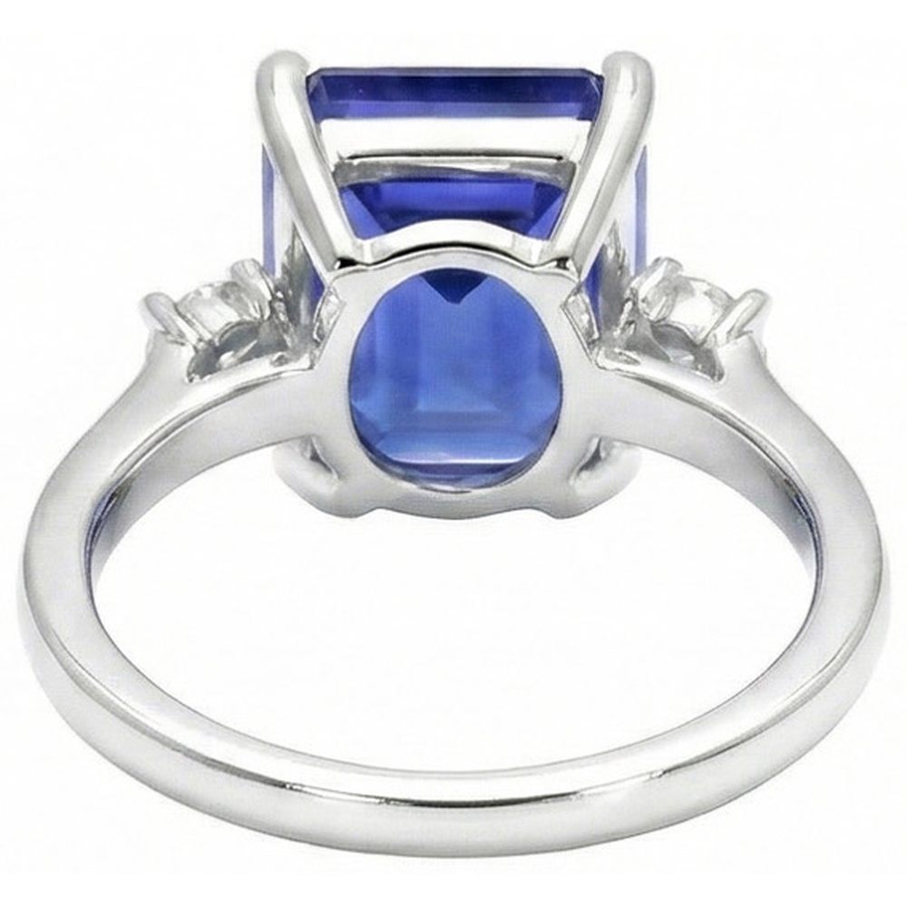Emerald & Round Cut 3 Ct Ceylon Sapphire Natural Earth Mined Diamonds Ring White Gold 14K