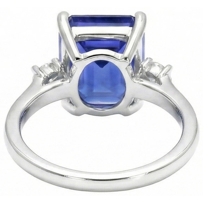Emerald & Round Cut 3 Ct Ceylon Sapphire Natural Earth Mined Diamonds Ring White Gold 14K