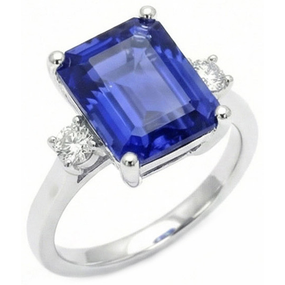 Emerald & Round Cut 3 Ct Ceylon Sapphire Natural Earth Mined Diamonds Ring White Gold 14K