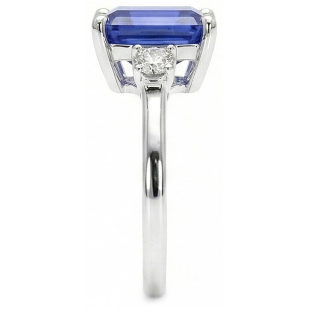 Emerald & Round Cut 3 Ct Ceylon Sapphire Natural Earth Mined Diamonds Ring White Gold 14K