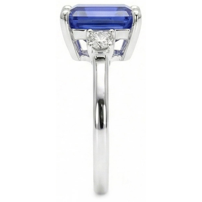 Emerald & Round Cut 3 Ct Ceylon Sapphire Natural Earth Mined Diamonds Ring White Gold 14K