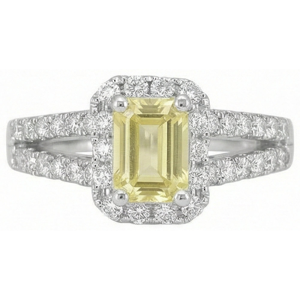 Emerald & Round Cut 4 Ct Yellow Sapphire Natural Earth Mined Diamonds Ring White Gold 14K