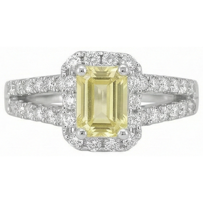 Emerald & Round Cut 4 Ct Yellow Sapphire Natural Earth Mined Diamonds Ring White Gold 14K
