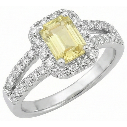 Emerald & Round Cut 4 Ct Yellow Sapphire Natural Earth Mined Diamonds Ring White Gold 14K