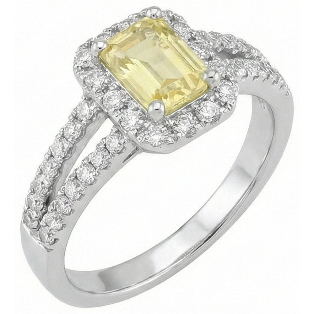 Emerald & Round Cut 4 Ct Yellow Sapphire Natural Earth Mined Diamonds Ring White Gold 14K
