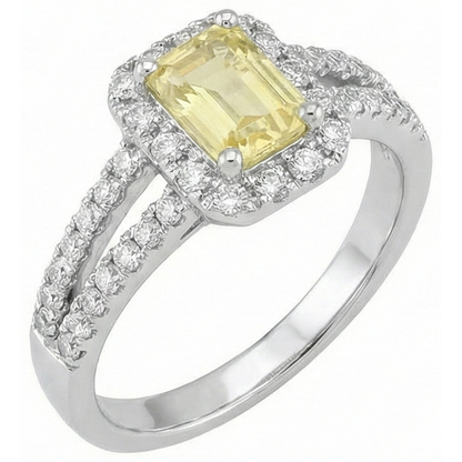 Emerald & Round Cut 4 Ct Yellow Sapphire Natural Earth Mined Diamonds Ring White Gold 14K