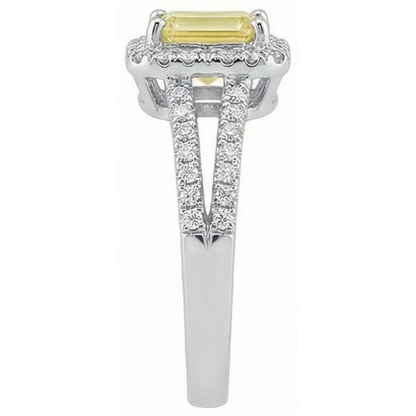 Emerald & Round Cut 4 Ct Yellow Sapphire Natural Earth Mined Diamonds Ring White Gold 14K