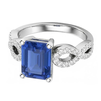 Emerald & Round Natural Earth Mined Diamond Ring Infinity Style Ceylon Sapphire 3 Carats