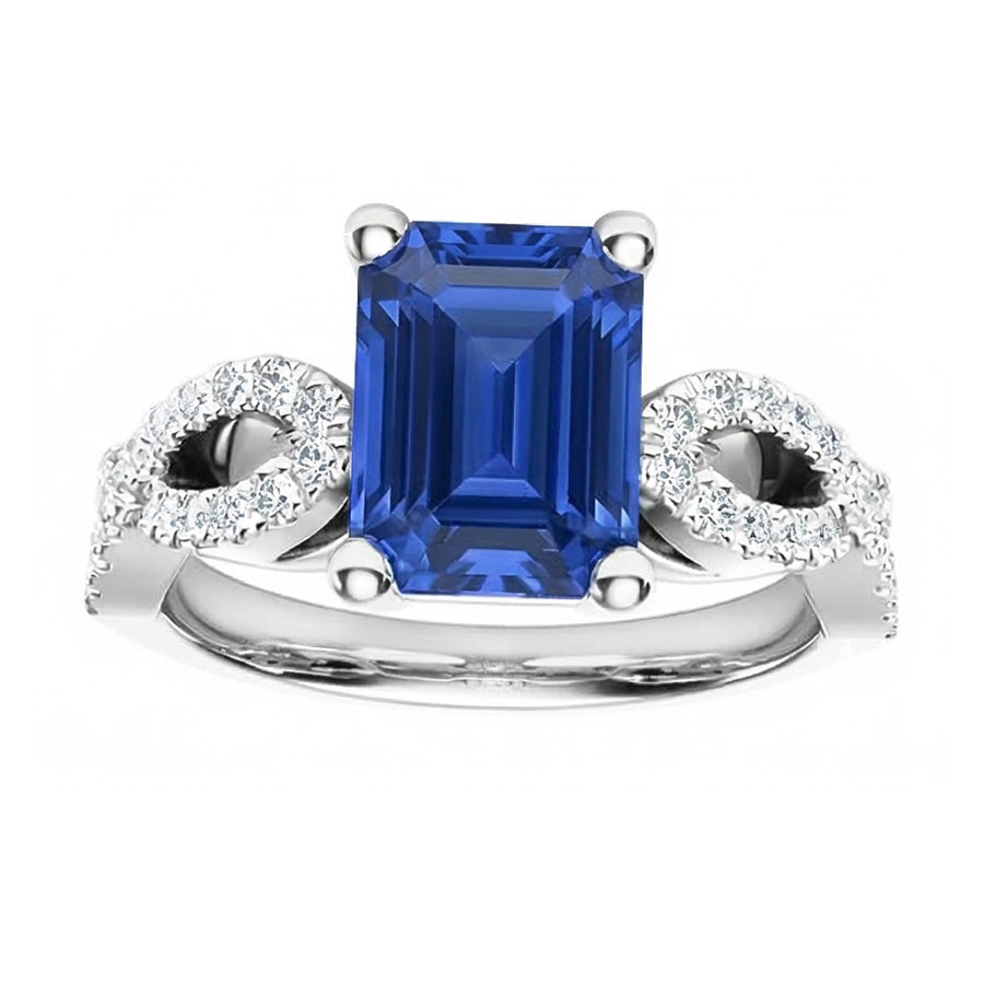 Emerald & Round Natural Earth Mined Diamond Ring Infinity Style Ceylon Sapphire 3 Carats