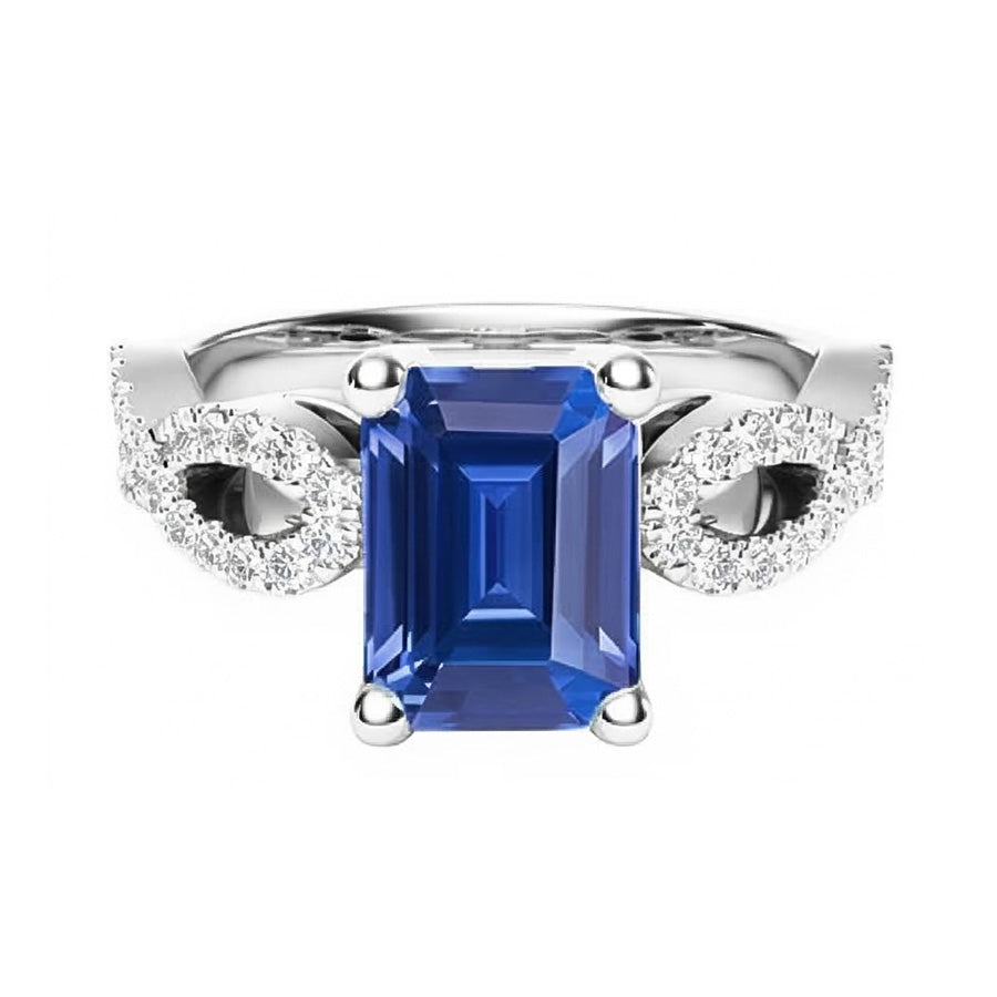 Emerald & Round Natural Earth Mined Diamond Ring Infinity Style Ceylon Sapphire 3 Carats