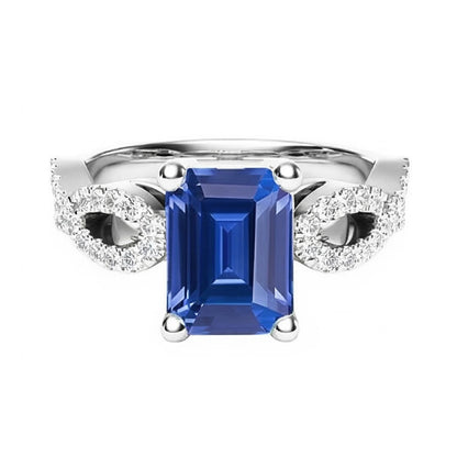 Emerald & Round Natural Earth Mined Diamond Ring Infinity Style Ceylon Sapphire 3 Carats