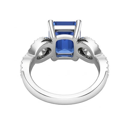 Emerald & Round Natural Earth Mined Diamond Ring Infinity Style Ceylon Sapphire 3 Carats