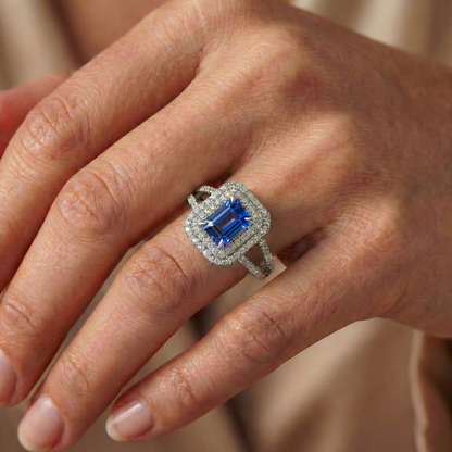 Emerald Ceylon Sapphire Jewelry Natural Earth Mined Diamond Ring White Gold 14K 3 Carats