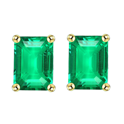 Natural Real ( Not Lab Grown ) Emerald GIA Cut Gemstone Earrings Green Emerald GIA Studs Ladies Jewelry