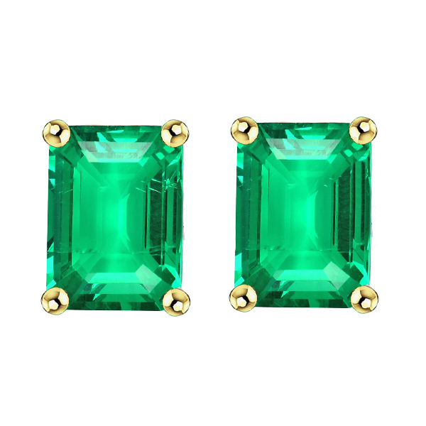 Emerald Cut Gemstone Earrings Green Emerald Studs Ladies Jewelry