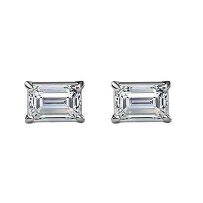 Emerald Cut 3 Carats Lab Grown Diamonds CERTIFIED Studs Earrings Gold White 14K