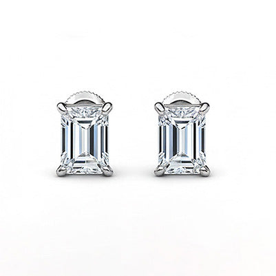 Emerald Cut 3 Carats Lab Grown Diamonds CERTIFIED Studs Earrings Gold White 14K