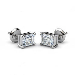 Emerald Cut 3 Carats Lab Grown Diamonds CERTIFIED Studs Earrings Gold White 14K