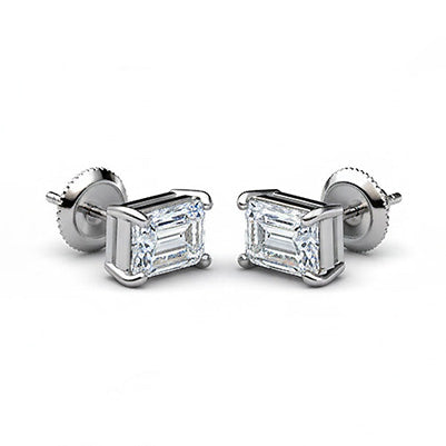 Emerald Cut 3 Carats Lab Grown Diamonds CERTIFIED Studs Earrings Gold White 14K