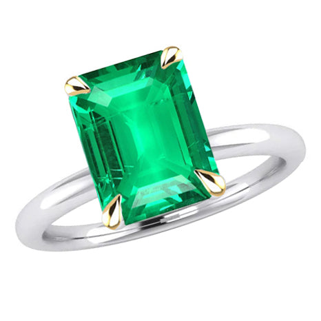 Emerald Cut Green Emerald Solitaire Ring
