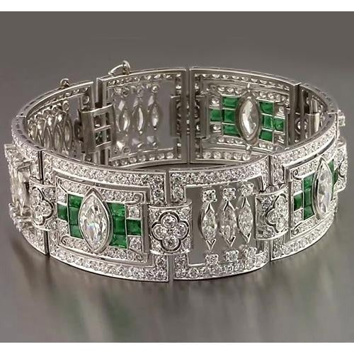 Emerald Diamond Bracelet 32 Carats White Gold 14K